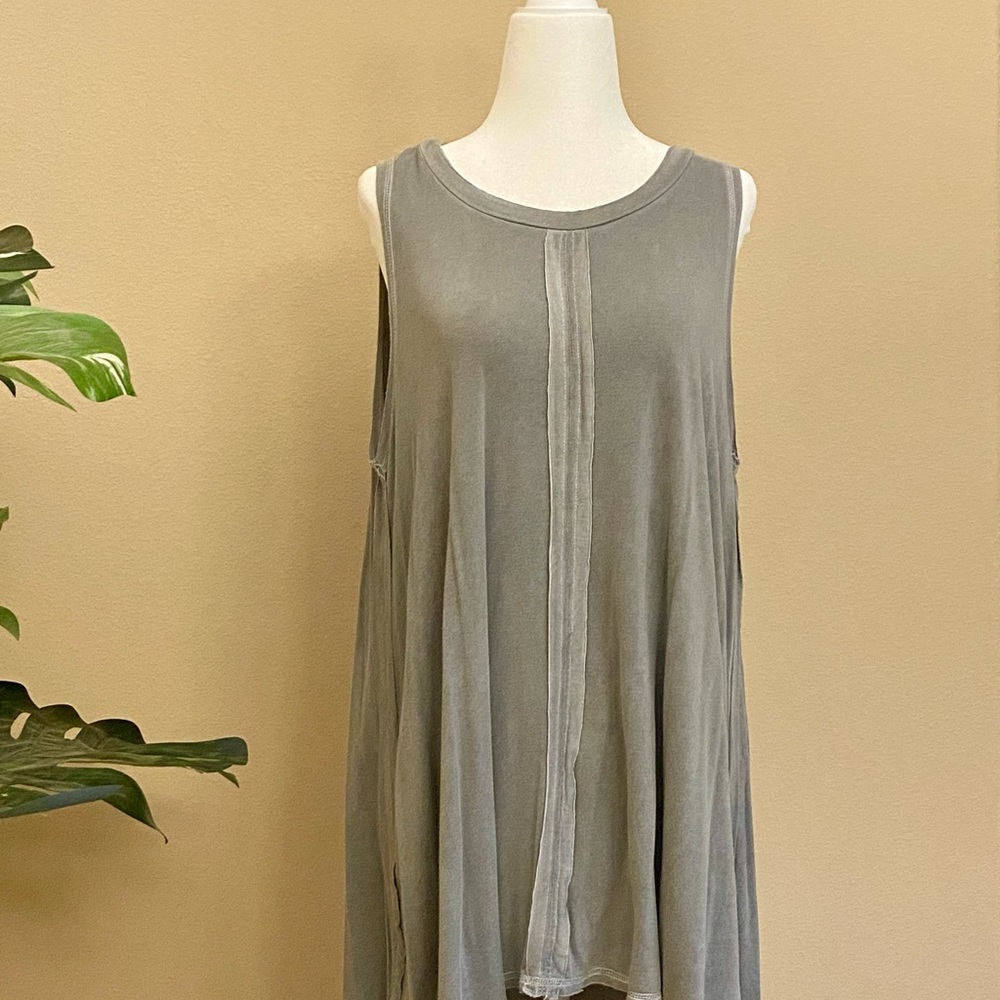 Sleeveless Grey Hi Lo Mineral Wash Tunic Dress